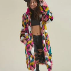 SpiritHoods LLC Rainbow Butterfly Calf Length Faux Fur Coat | Women's COLORFUL PARTY ANIMALS