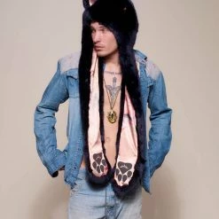 SpiritHoods LLC Indigo Wolf Luxe Collector Edition Faux Fur Hood | Men's DAY TIME STYLE