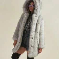 SpiritHoods LLC Arctic Wolf Luxe Classic Faux Fur Coat | Women's NIGHT TIME STYLE