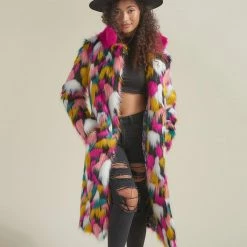 SpiritHoods LLC Rainbow Butterfly Calf Length Faux Fur Coat | Women's COLORFUL PARTY ANIMALS