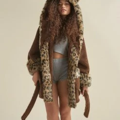SpiritHoods LLC Leopard Classic Short Faux Fur Robe | Women's NEW