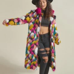 SpiritHoods LLC Rainbow Butterfly Calf Length Faux Fur Coat | Women's COLORFUL PARTY ANIMALS