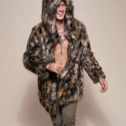 SpiritHoods LLC NIGHT TIME STYLE Brindle Wolf Hooded Faux Fur Coat | Men's 12 SpiritHoods LLC NIGHT TIME STYLE Brindle Wolf Hooded Faux Fur Coat | Men's