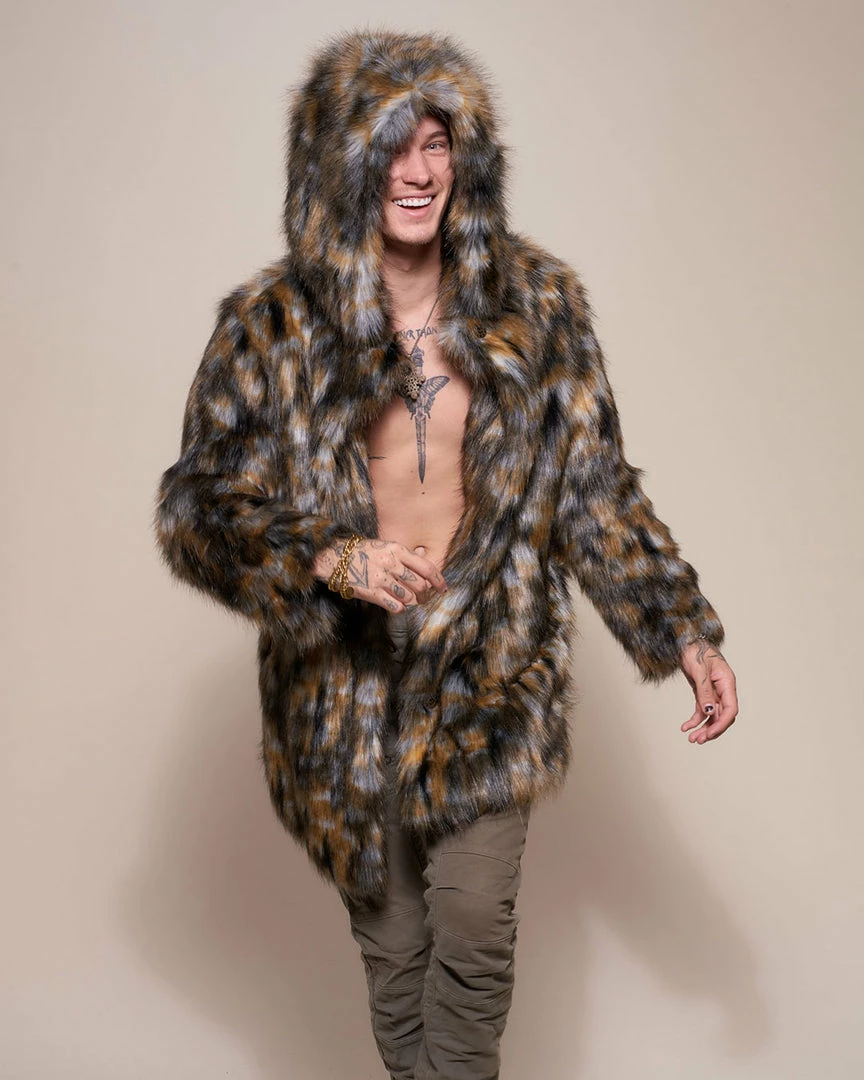 SpiritHoods LLC NIGHT TIME STYLE Brindle Wolf Hooded Faux Fur Coat | Men's 5 SpiritHoods LLC NIGHT TIME STYLE Brindle Wolf Hooded Faux Fur Coat | Men's