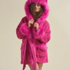 SpiritHoods LLC Lipstick Wolf Classic Short Faux Fur Robe | Women's NEW