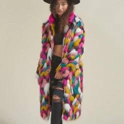 SpiritHoods LLC Rainbow Butterfly Calf Length Faux Fur Coat | Women's COLORFUL PARTY ANIMALS