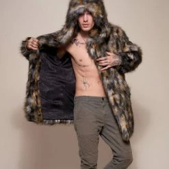 SpiritHoods LLC NIGHT TIME STYLE Brindle Wolf Hooded Faux Fur Coat | Men's 15 SpiritHoods LLC NIGHT TIME STYLE Brindle Wolf Hooded Faux Fur Coat | Men's