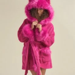 SpiritHoods LLC Lipstick Wolf Classic Short Faux Fur Robe | Women's NEW