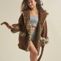 SpiritHoods LLC Leopard Classic Short Faux Fur Robe | Women's NEW