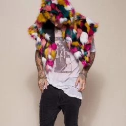 SpiritHoods LLC COLORFUL PARTY ANIMALS Rainbow Butterfly Hooded Faux Fur Shawl | Men's