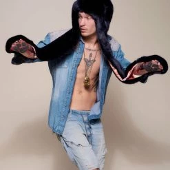 SpiritHoods LLC Indigo Wolf Luxe Collector Edition Faux Fur Hood | Men's DAY TIME STYLE