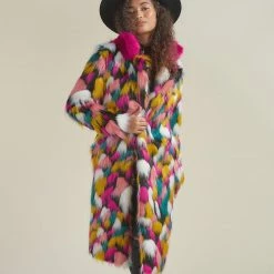 SpiritHoods LLC Rainbow Butterfly Calf Length Faux Fur Coat | Women's COLORFUL PARTY ANIMALS