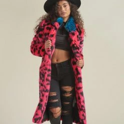 SpiritHoods LLC COLORFUL PARTY ANIMALS Pink Panther Calf Length Faux Fur Coat | Women's