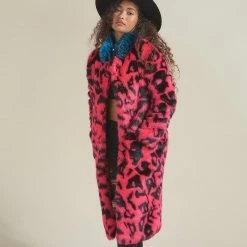 SpiritHoods LLC COLORFUL PARTY ANIMALS Pink Panther Calf Length Faux Fur Coat | Women's