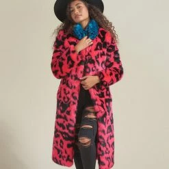 SpiritHoods LLC COLORFUL PARTY ANIMALS Pink Panther Calf Length Faux Fur Coat | Women's