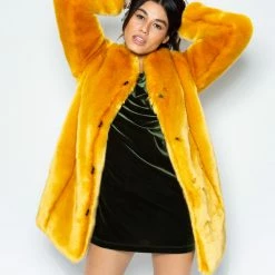 SpiritHoods LLC FESTIVAL SALE Golden Wolf V-Neck Luxe Faux Fur Coat | Women's