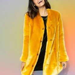 SpiritHoods LLC FESTIVAL SALE Golden Wolf V-Neck Luxe Faux Fur Coat | Women's