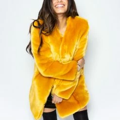 SpiritHoods LLC FESTIVAL SALE Golden Wolf V-Neck Luxe Faux Fur Coat | Women's