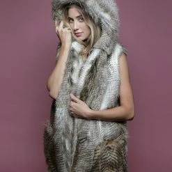 SpiritHoods LLC Alaskan Hawk Hooded Faux Fur Vest | Women's DAY TIME STYLE