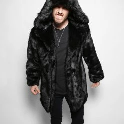 SpiritHoods LLC Black Panther Classic Faux Fur Coat | Men's FESTIVAL