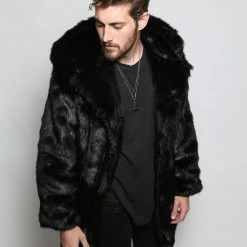 SpiritHoods LLC Black Panther Classic Faux Fur Coat | Men's FESTIVAL