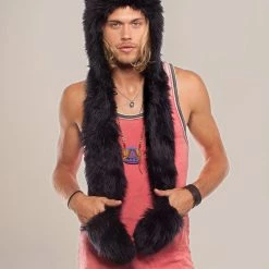 SpiritHoods LLC MENS Black Wolf Faux Fur Hood | Men's