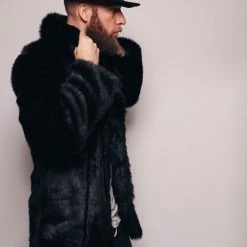 SpiritHoods LLC FESTIVAL Black Panther Collared Faux Fur Coat | Men's