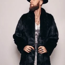 SpiritHoods LLC FESTIVAL Black Panther Collared Faux Fur Coat | Men's