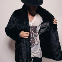 SpiritHoods LLC FESTIVAL Black Panther Collared Faux Fur Coat | Men's