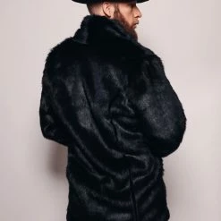 SpiritHoods LLC FESTIVAL Black Panther Collared Faux Fur Coat | Men's