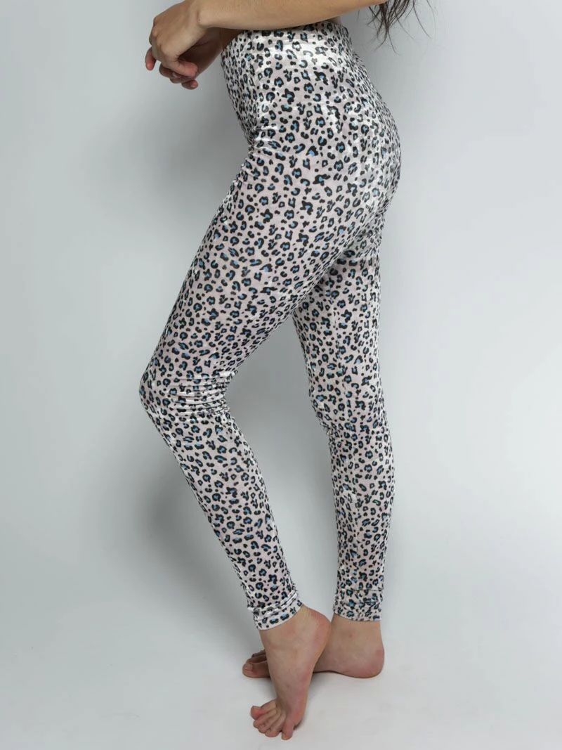 SpiritHoods LLC Spotted Blue Leopard Velvet Leggings | Women's 6 SpiritHoods LLC Spotted Blue Leopard Velvet Leggings | Women's