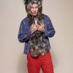 SpiritHoods LLC Brindle Wolf Collector Edition Faux Fur Hood | Men's DAY TIME STYLE
