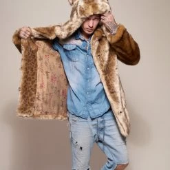 SpiritHoods NIGHT TIME STYLE African Golden Cat Luxe Classic Faux Fur Coat | Men's