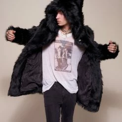 SpiritHoods LLC Black Wolf Classic Faux Fur Coat | Men's FESTIVAL