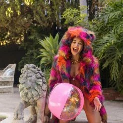 SpiritHoods LLC COLORFUL PARTY ANIMALS Classic Calico Leopard Faux Fur Coat