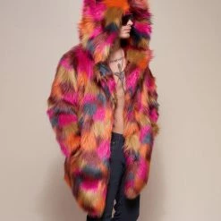 SpiritHoods LLC Calico Leopard Classic Faux Fur Coat | Men's COLORFUL PARTY ANIMALS