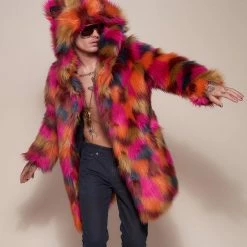 SpiritHoods LLC Calico Leopard Classic Faux Fur Coat | Men's COLORFUL PARTY ANIMALS