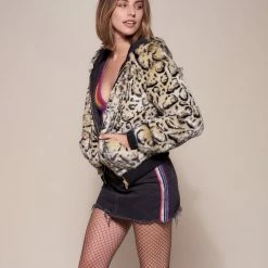 SpiritHoods LLC Ocelot Luxe Classic Faux Fur Bomber Jacket | Women's