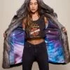 SpiritHoods LLC VIBRANT COLORS Grey Wolf Galaxy Classic Collector Edition Faux Fur Coat | Women's