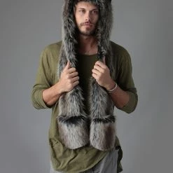 SpiritHoods LLC Grey Wolf Faux Fur Hood | Men's