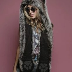 SpiritHoods LLC Grey Wolf Faux Fur Hood | Women's FESTIVAL