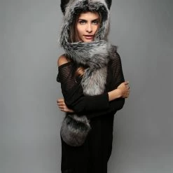 SpiritHoods LLC Grey Wolf Faux Fur Hood | Women's FESTIVAL