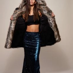 SpiritHoods LLC Grey Wolf Classic Faux Fur Coat | Women's