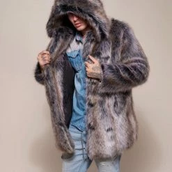 SpiritHoods LLC Grey Wolf Classic Faux Fur Coat | Men's