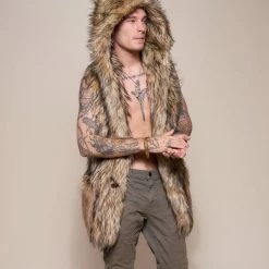 SpiritHoods LLC Golden Jackal Faux Fur Vest | Men's DAY TIME STYLE