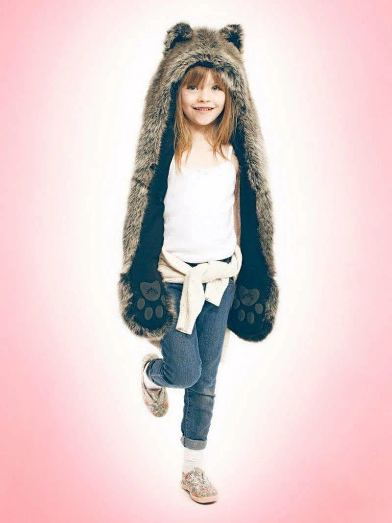 SpiritHoods LLC Kids Grey Wolf Faux Fur SpiritHood 1 SpiritHoods LLC Kids Grey Wolf Faux Fur SpiritHood