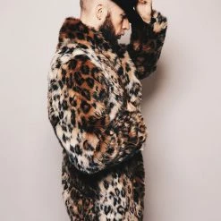 SpiritHoods LLC Leopard Collared Faux Fur Coat | Men's NIGHT TIME STYLE