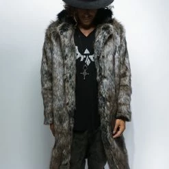 SpiritHoods LLC Dire Wolf Faux Fur Calf Length Coat | Men's NIGHT TIME STYLE