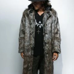 SpiritHoods LLC Dire Wolf Faux Fur Calf Length Coat | Men's NIGHT TIME STYLE