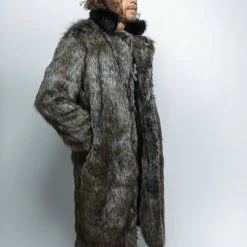 SpiritHoods LLC Dire Wolf Faux Fur Calf Length Coat | Men's NIGHT TIME STYLE